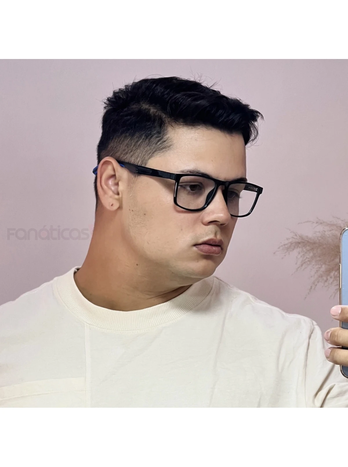 Armação de Óculos 76006 Quadrado Preto Brilho e Azul