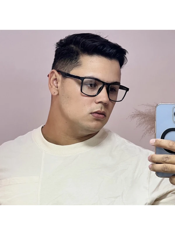 Armação de Óculos 76006 Quadrado Preto Brilho e Vermelho