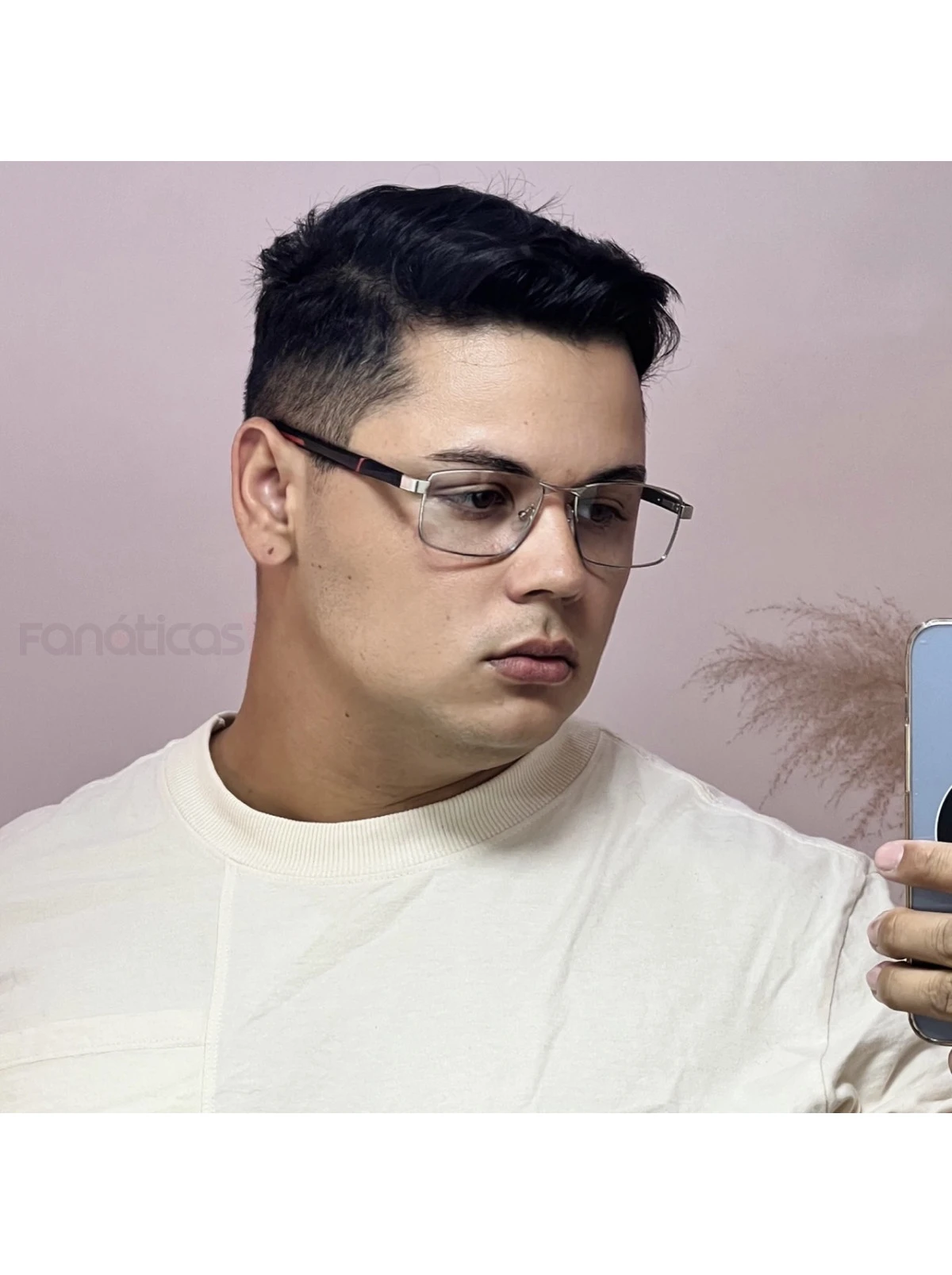 Armação de Óculos 86002 Retangular Prata e Vermelho