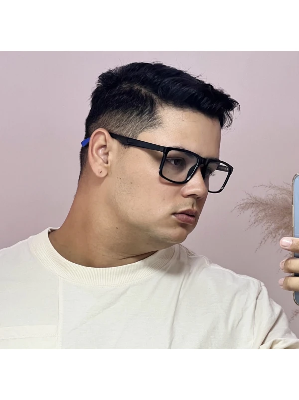 Armação de Óculos 76009 Quadrado Preto Brilho e Azul