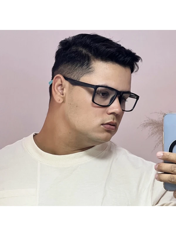 Armação de Óculos 76009 Quadrado Preto e Azul Claro