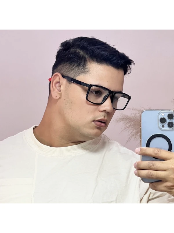 Armação de Óculos 76009 Quadrado Preto e Vermelho