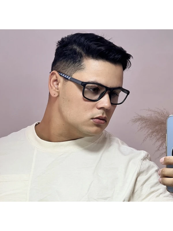 Armação de Óculos 8207 Esportivo Quadrado Cinza e Azul