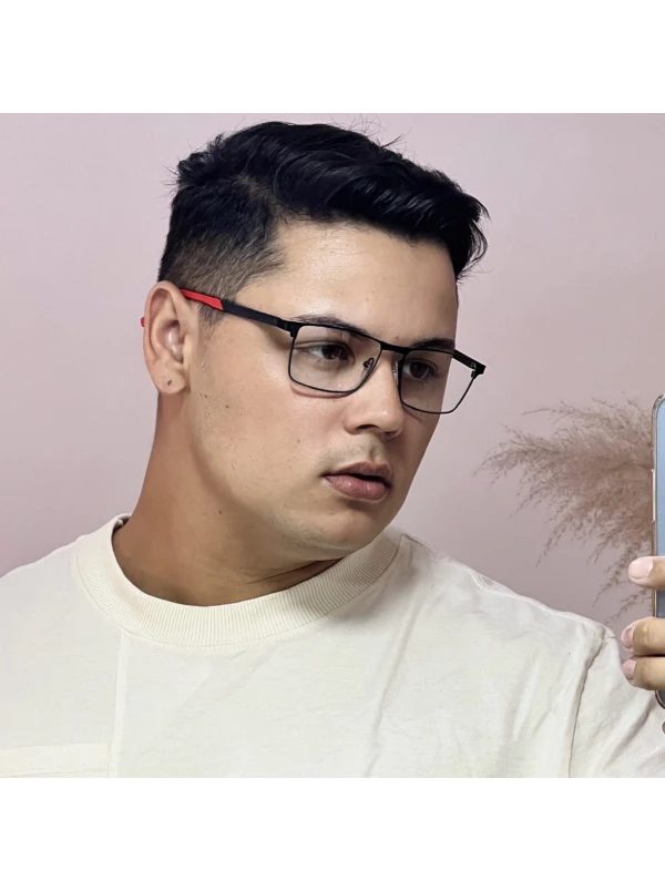 Armação de Óculos 6001 Retangular Preto e Vermelho