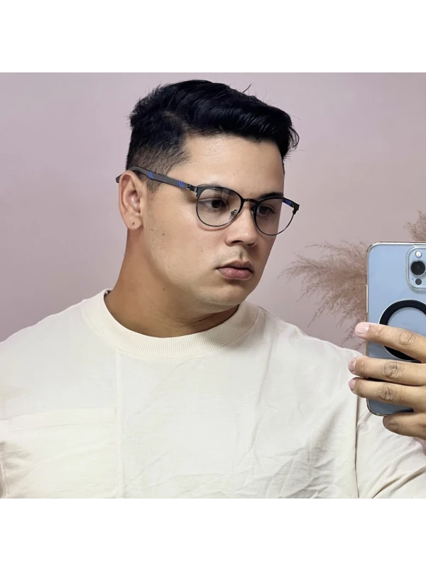 Armação de Óculos R2221 Redondo Grafite e Azul