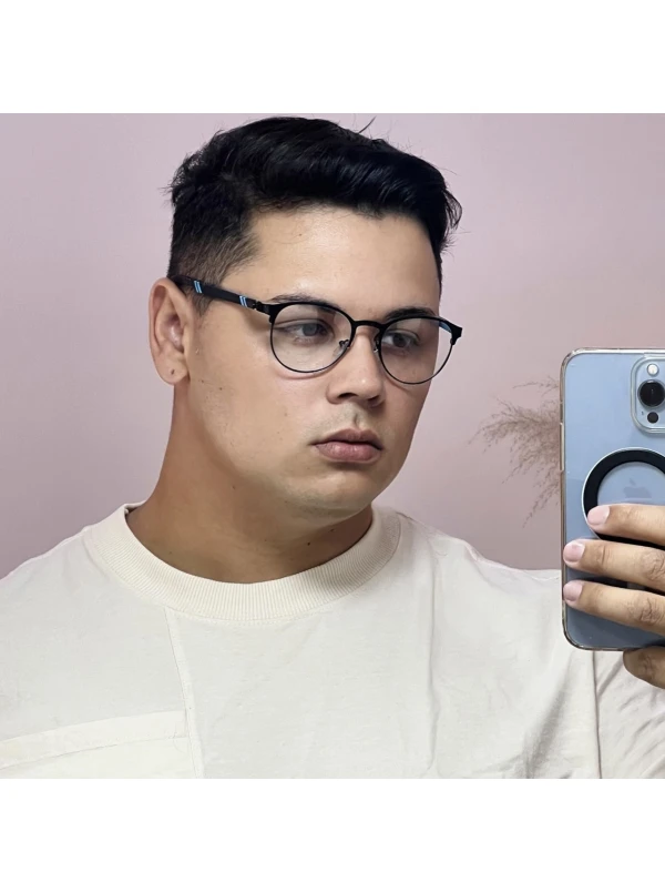 Armação de Óculos R2221 Redondo Preto e Azul