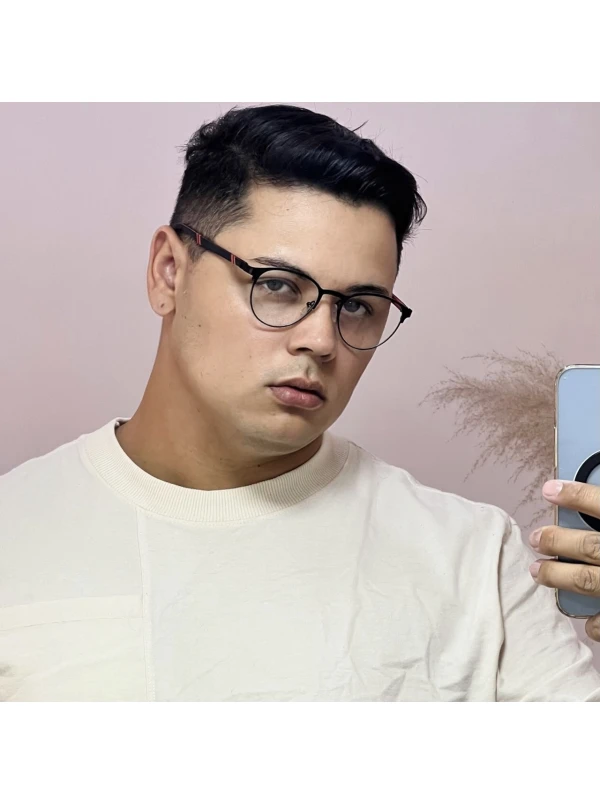 Armação de Óculos R2221 Redondo Preto e Vermelho