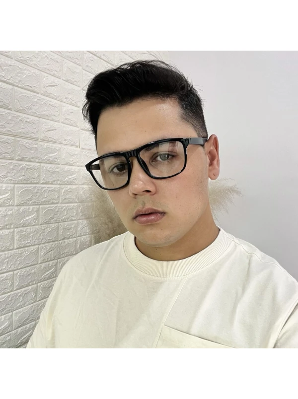 Armação de Óculos 76004 Quadrado Preto Brilho e Vermelho