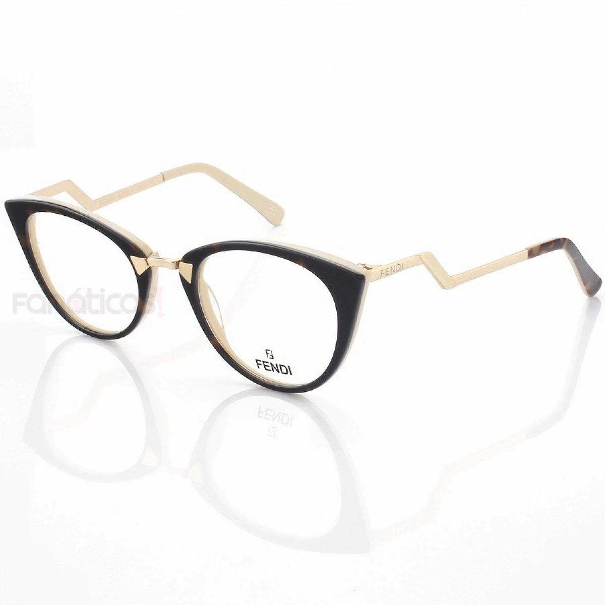 Armação de Óculos Gatinho Fendi Orchidea Marrom Tartaruga e Creme