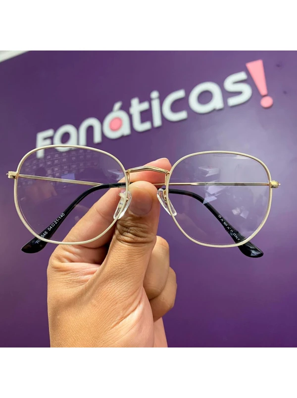 Armação de Óculos Hexagonal RB3548 Dourado e Branco