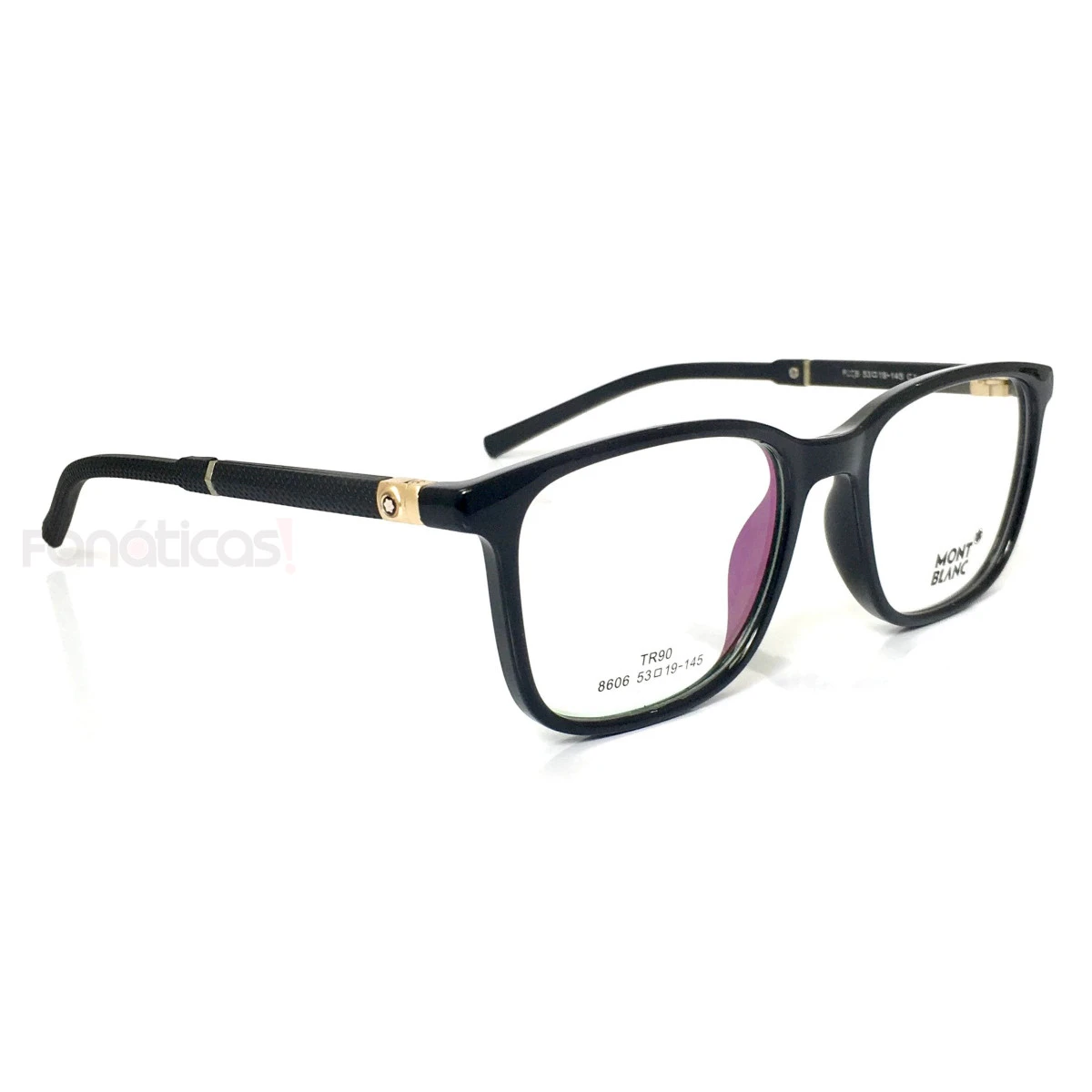 Armação de Óculos Quadrada Masculina Tr90 Preta e Dourada