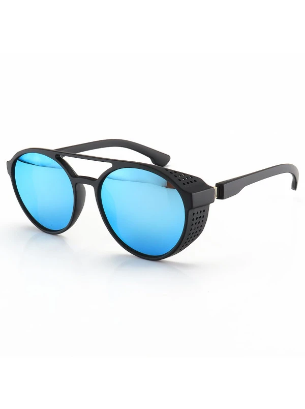 Óculos de Sol Redondo Retrô LQ97373 Steampunk Shields Preto e Azul