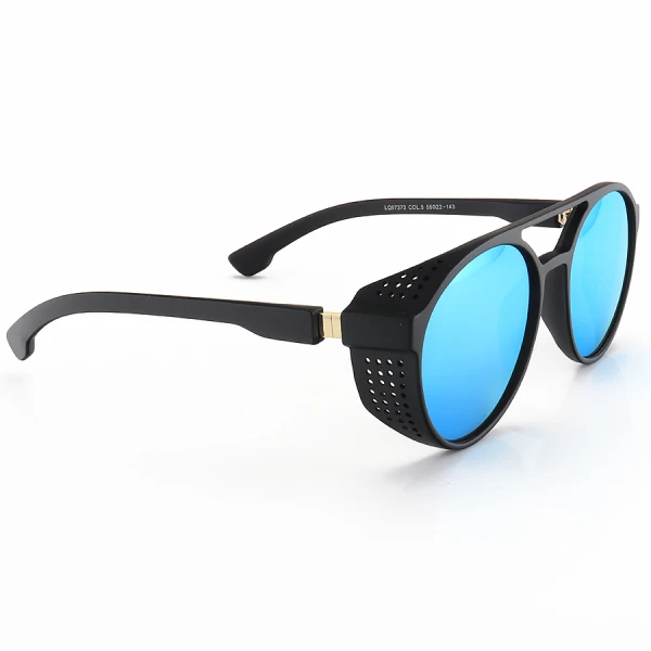 Óculos de Sol Redondo Retrô LQ97373 Steampunk Shields Preto e Azul