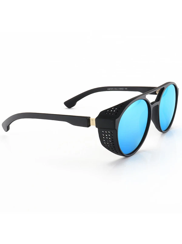 Óculos de Sol Redondo Retrô LQ97373 Steampunk Shields Preto e Azul