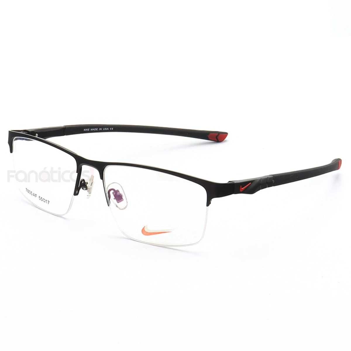 Armação de Óculos Retangular Meio Aro 7805AF Preto e Vermelho