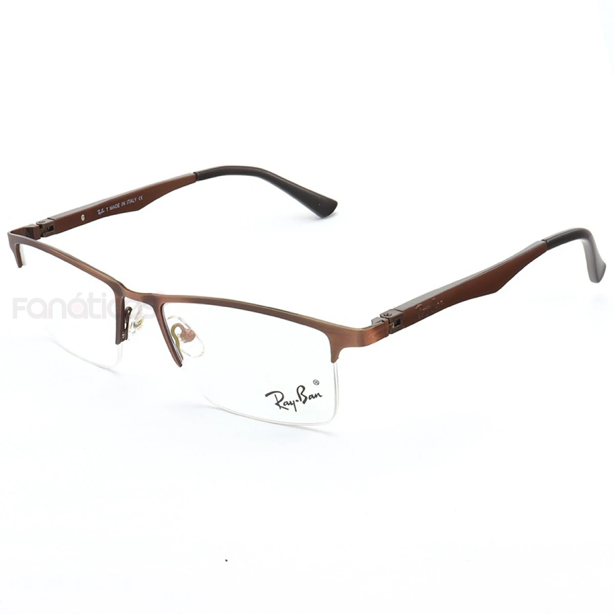 Armação de Óculos Retangular Meio Aro FN9128 Marrom