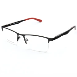 Armação de Óculos Retangular Meio Aro FN9128 Preto e Vermelho