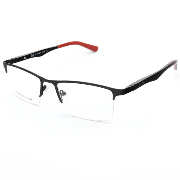 Armação de Óculos Retangular Meio Aro FN9128 Preto e Vermelho