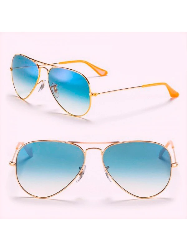 Óculos de Sol Aviador Dourado e Lente Azul Degrade