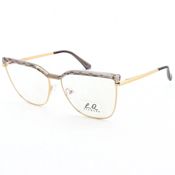 Armação de Óculos Gatinho LQ95288 Dourado e Cinza