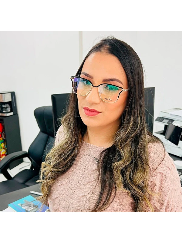 Armação de Óculos Quadrada PD54 Dourado e Preto