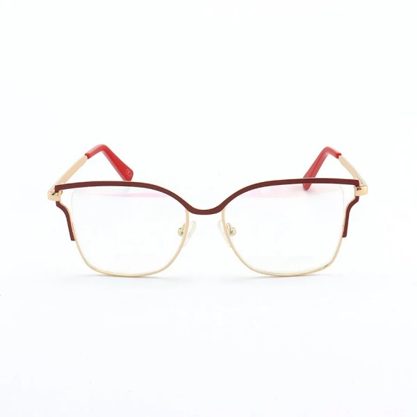 Armação de Óculos Quadrada PD54 Dourado e Vermelho
