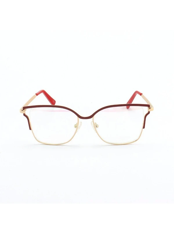 Armação de Óculos Quadrada PD54 Dourado e Vermelho