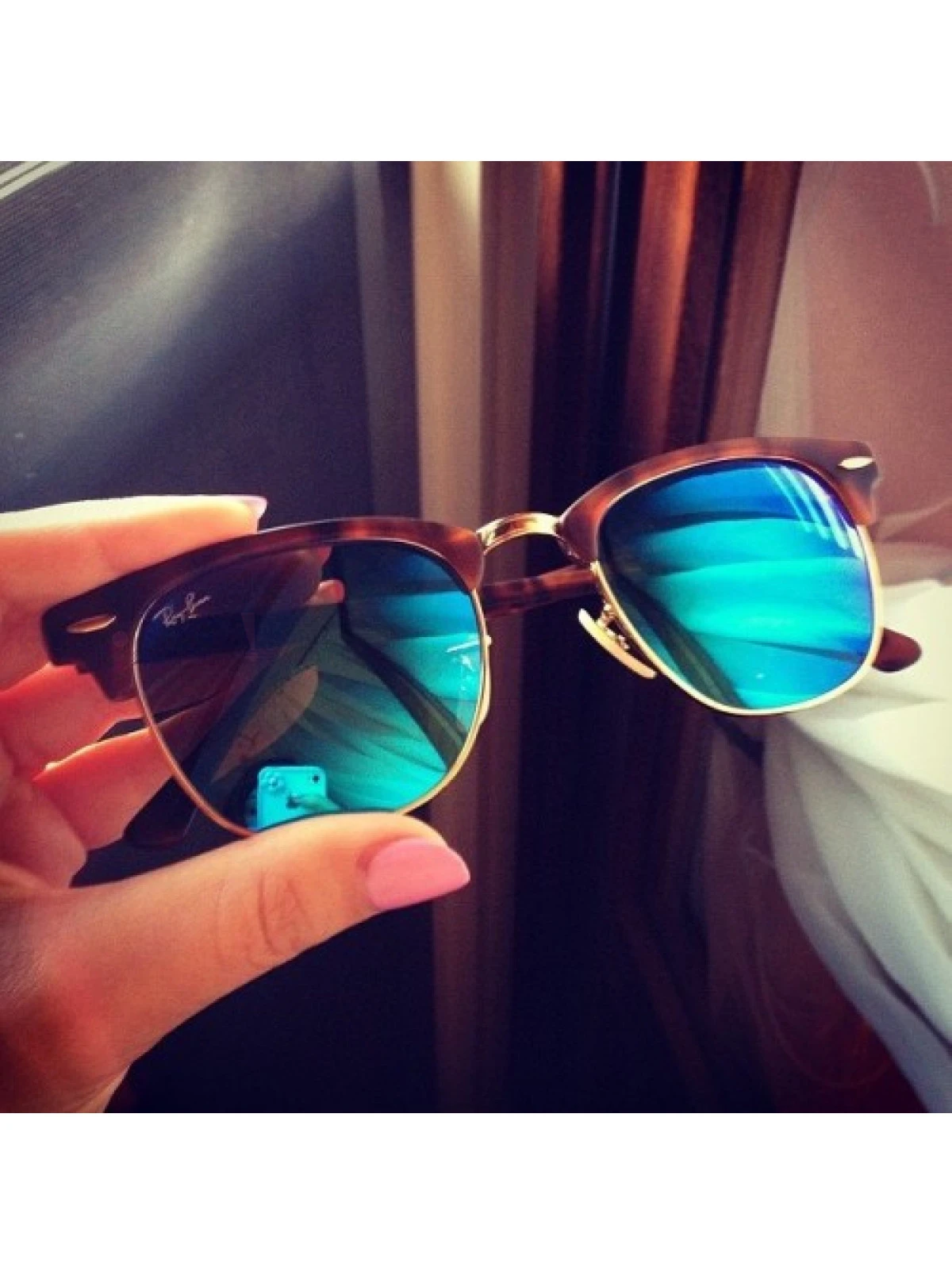 Óculos de Sol Clubmaster Tartaruga Azul Espelhado RB3016