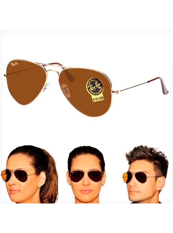 Óculos de Sol Aviador Dourado com Lente Toda Marrom 