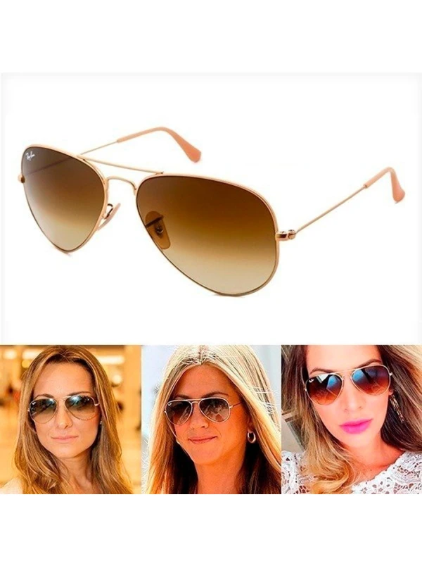 Óculos de Sol Aviador Dourado Lente Marrom Degrade