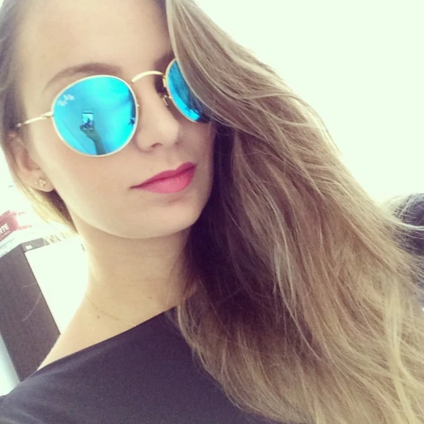 Óculos de Sol Round Azul Espelhado Armação Dourada RB3447