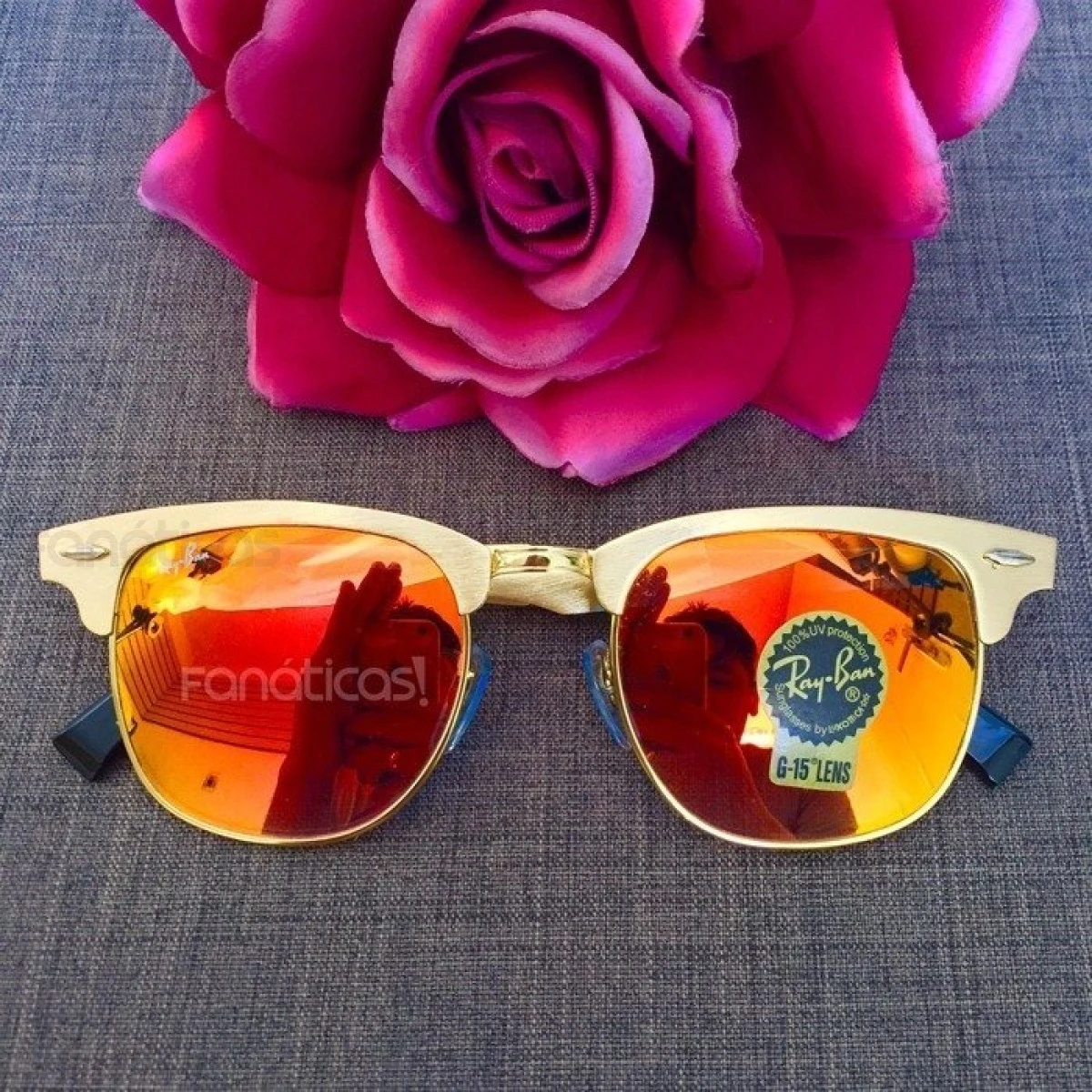 Óculos Clubmaster RB3507 Espelhado - Dourado e Laranja Avermelhado