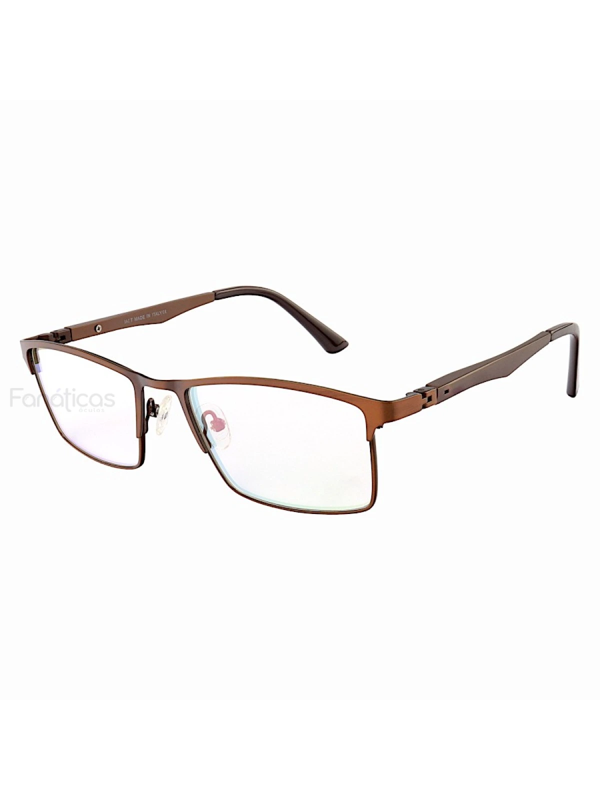 Armação de Óculos Masculina FN9127 Metal Titanium Marrom