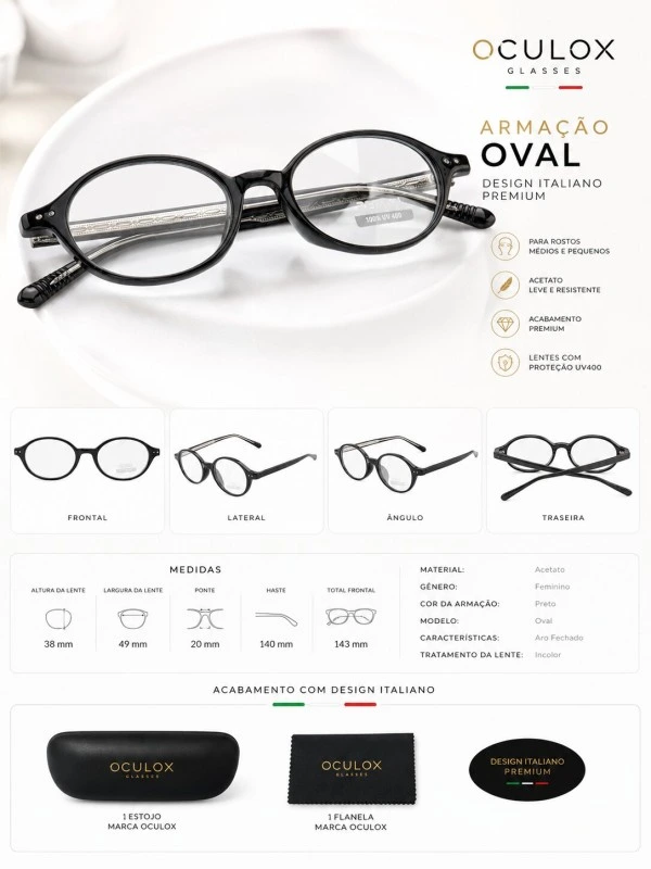 Armação de Óculos Oval RM0747 Preto