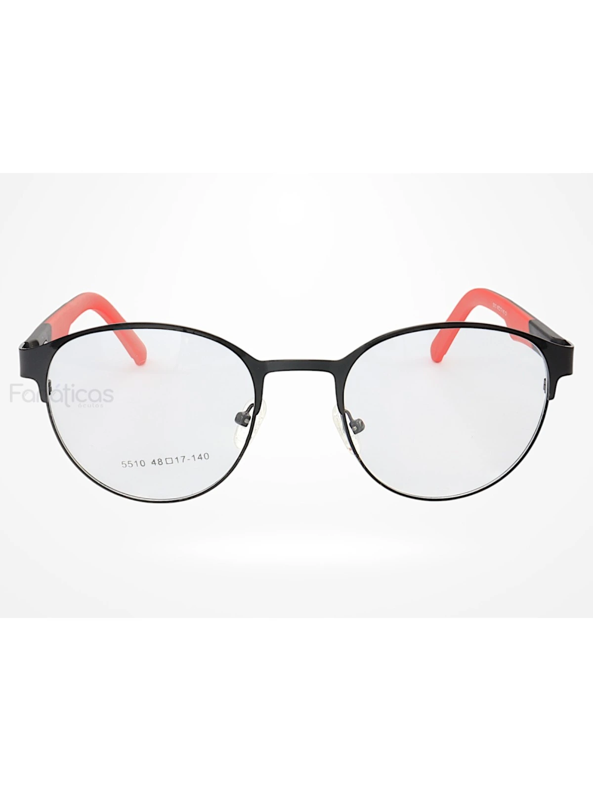 Armação de Óculos 5510 Redondo Preto e Vermelho