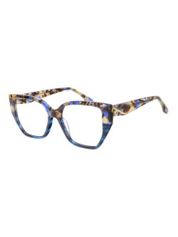 Armação de Óculos Quadrada FE50073 Azul Tartaruga