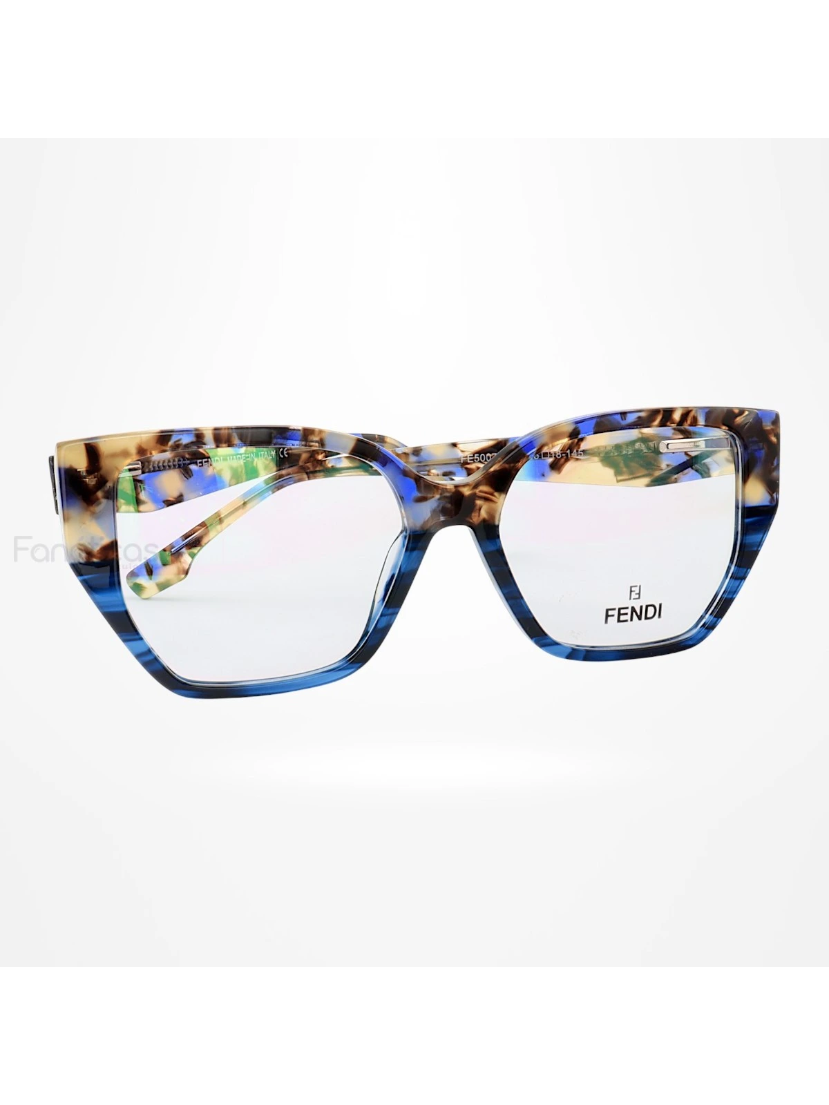 Armação de Óculos Quadrada FE50073 Azul Tartaruga