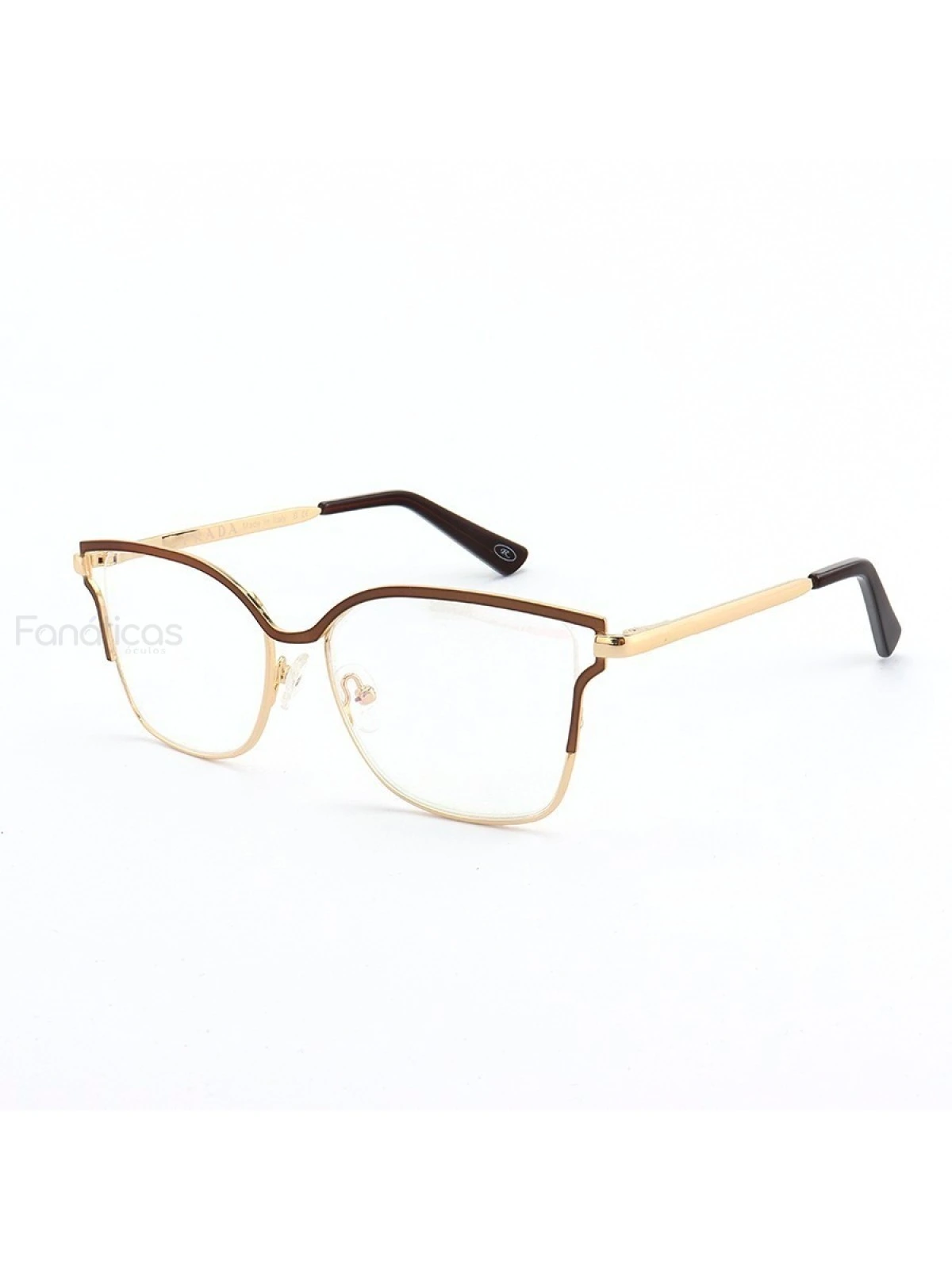 Armação de Óculos Quadrada PD54 Dourado e Marrom