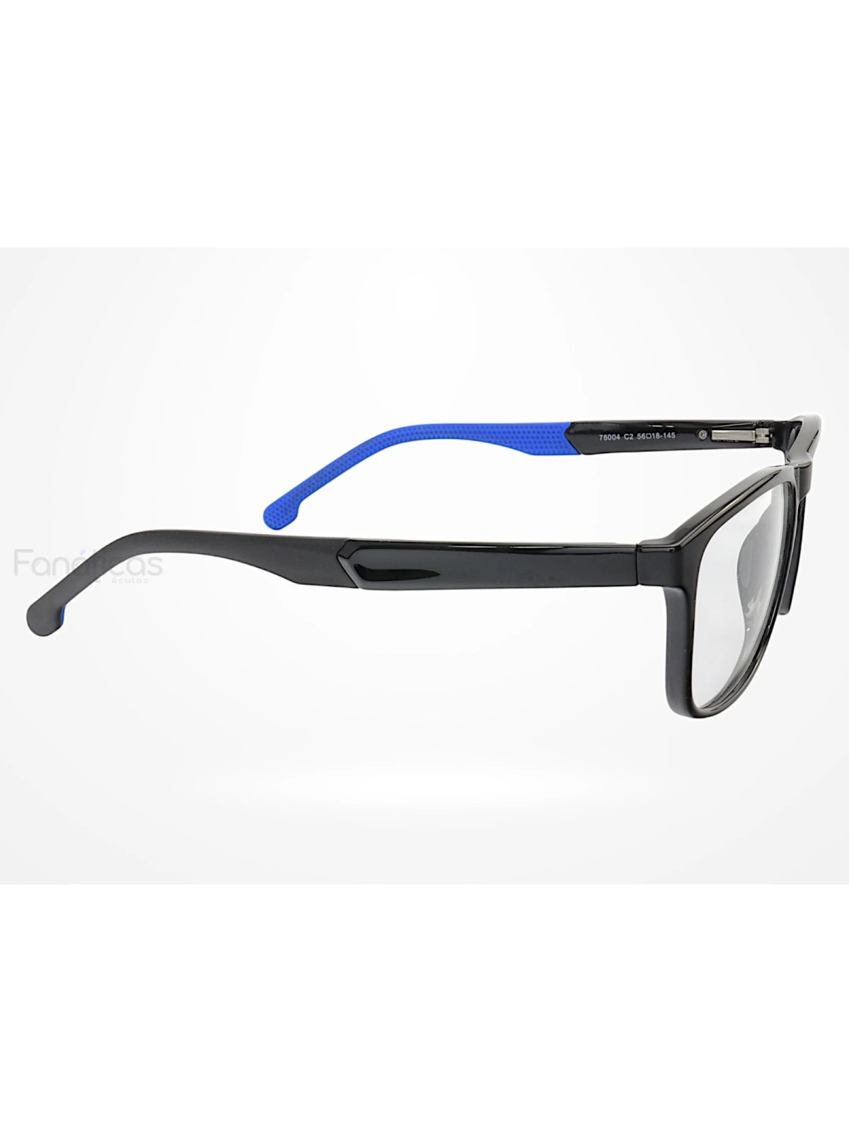 Armação de Óculos 76004 Quadrado Preto Brilho e Azul