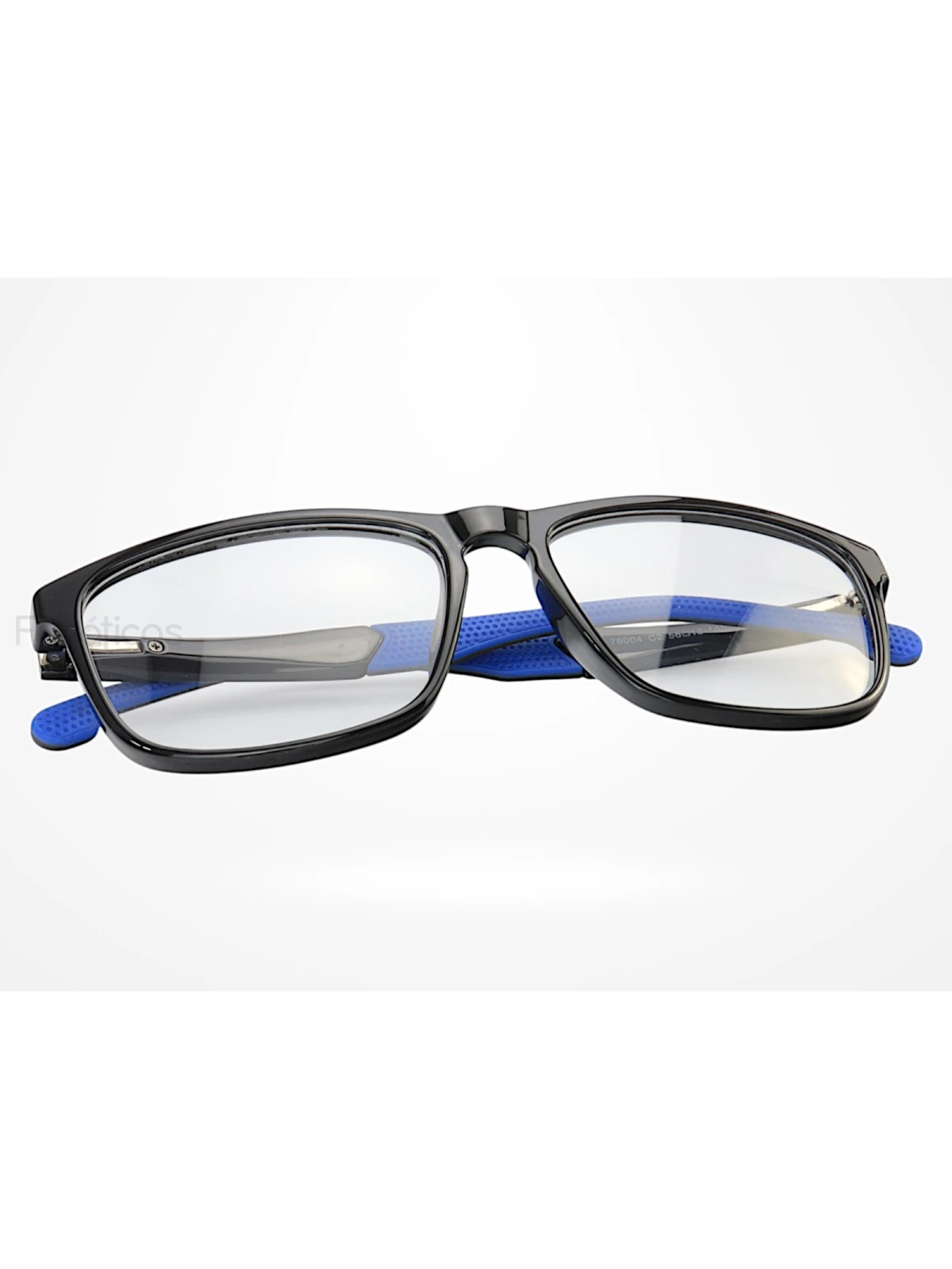 Armação de Óculos 76004 Quadrado Preto Brilho e Azul