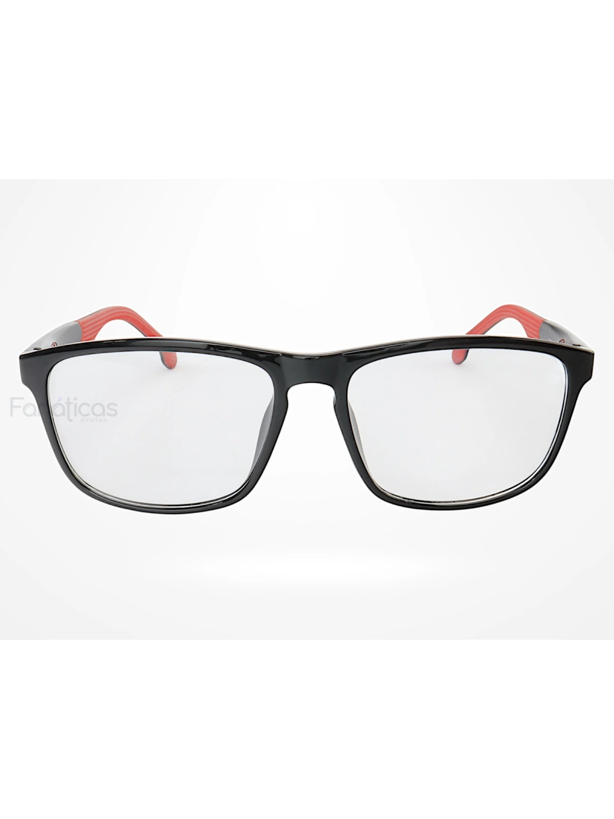 Armação de Óculos 76004 Quadrado Preto Brilho e Vermelho