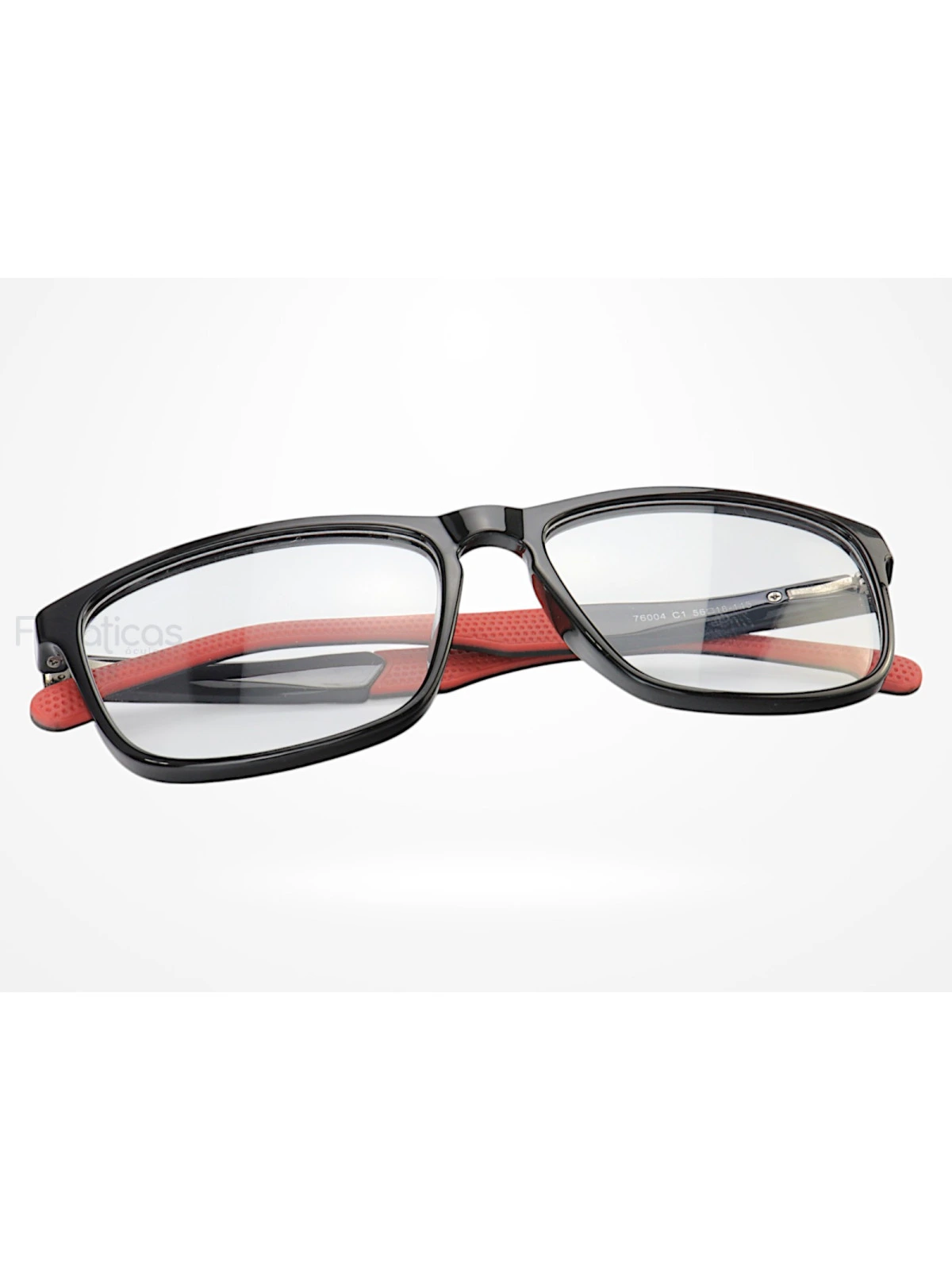 Armação de Óculos 76004 Quadrado Preto Brilho e Vermelho