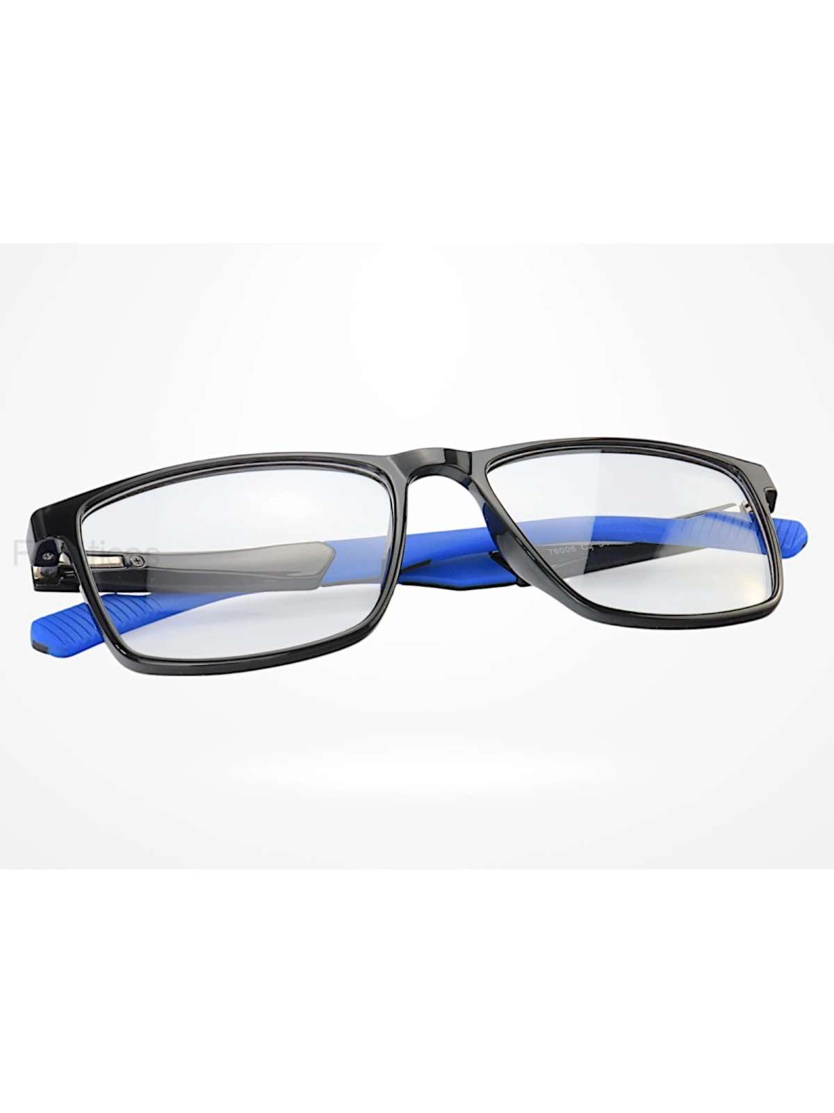 Armação de Óculos 76006 Quadrado Preto Brilho e Azul