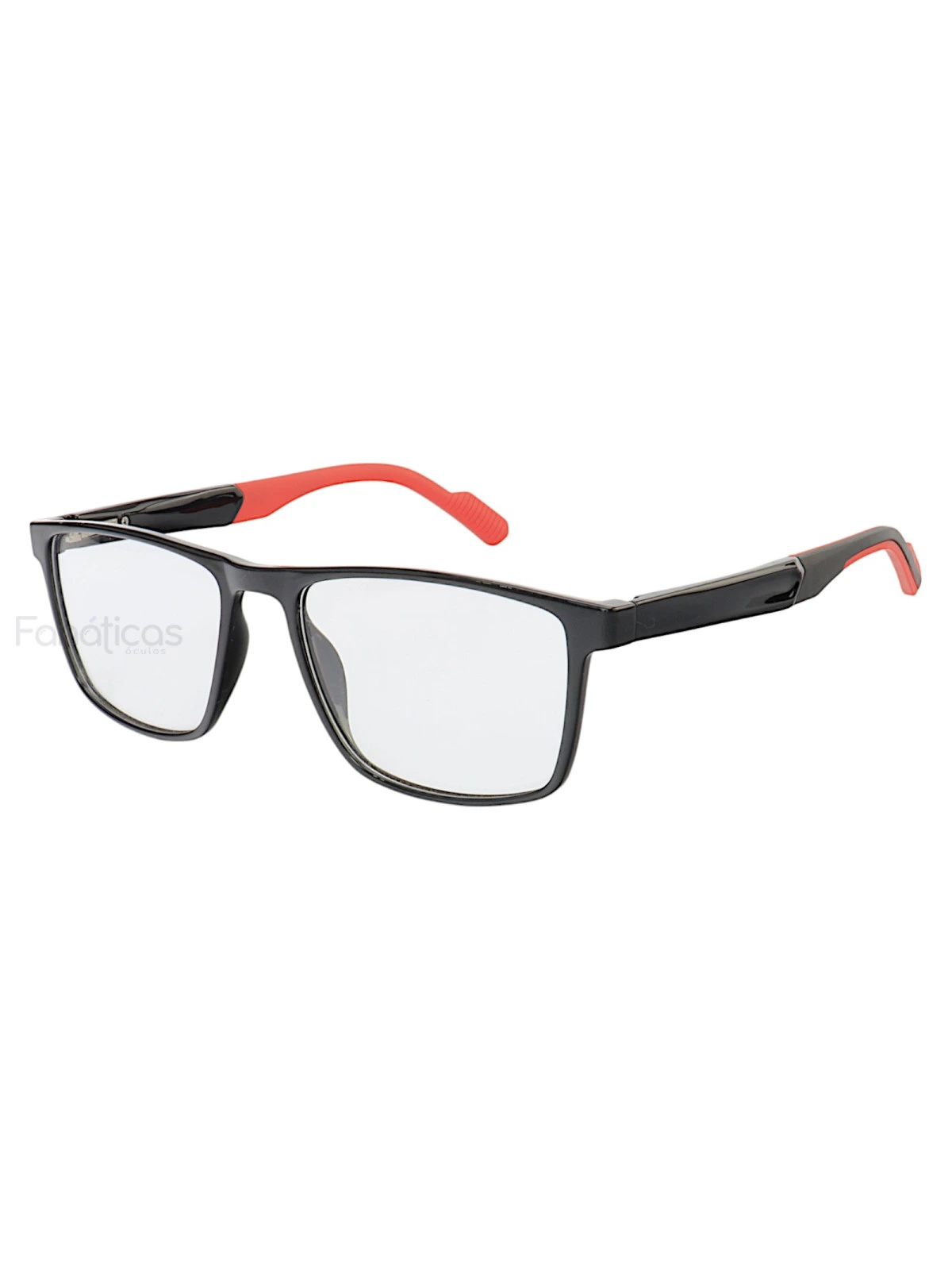 Armação de Óculos 76006 Quadrado Preto Brilho e Vermelho