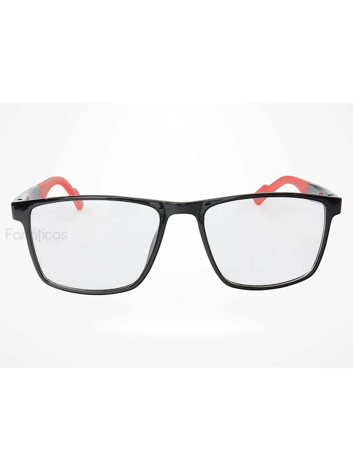 Armação de Óculos 76006 Quadrado Preto Brilho e Vermelho