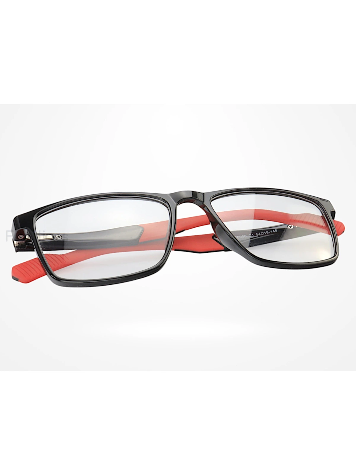 Armação de Óculos 76006 Quadrado Preto Brilho e Vermelho