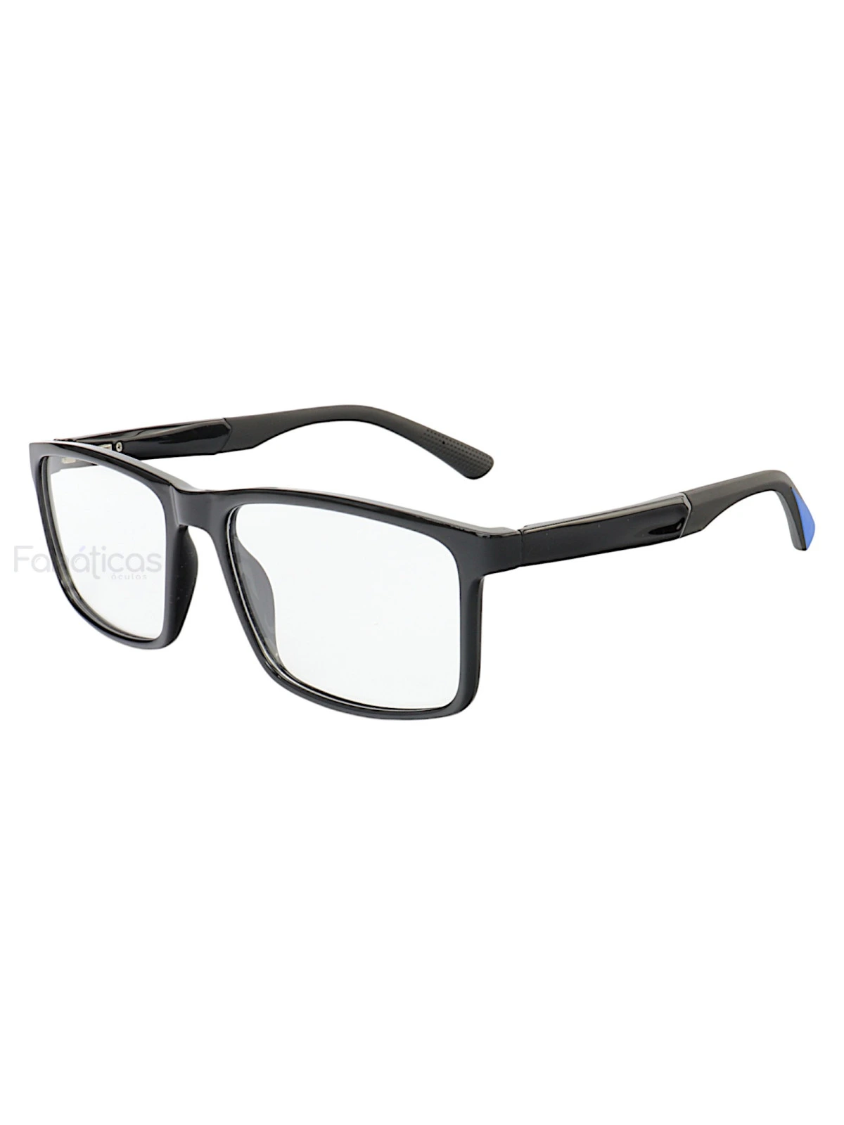 Armação de Óculos 76009 Quadrado Preto Brilho e Azul