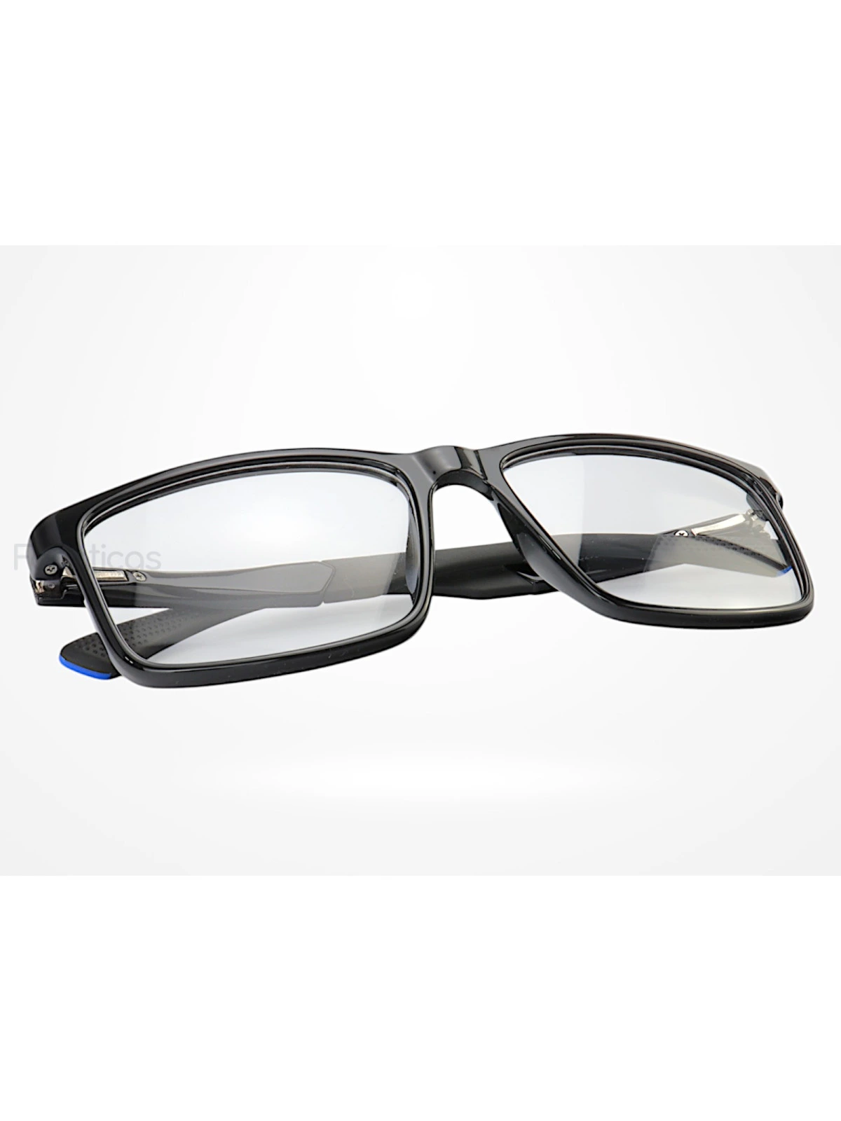 Armação de Óculos 76009 Quadrado Preto Brilho e Azul