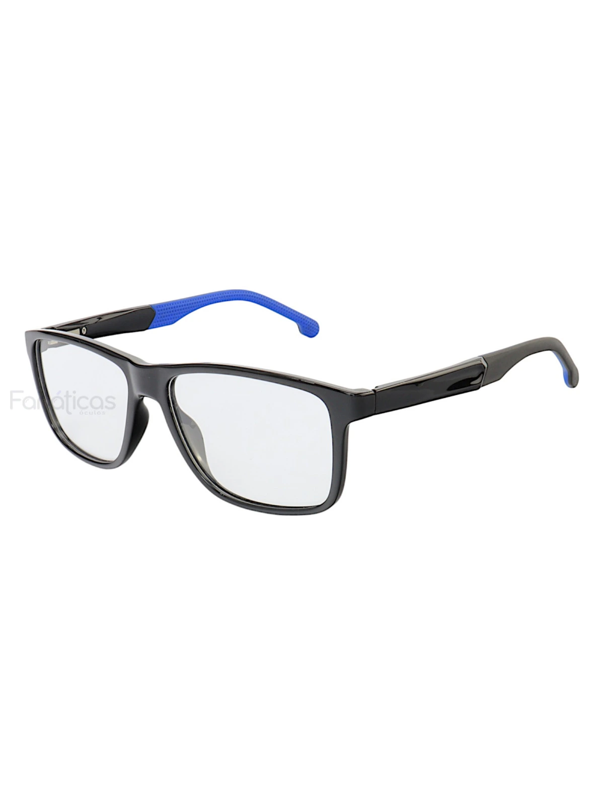 Armação de Óculos 76011 Quadrado Preto Brilho e Azul