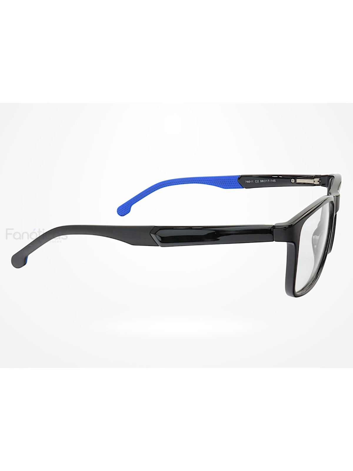 Armação de Óculos 76011 Quadrado Preto Brilho e Azul